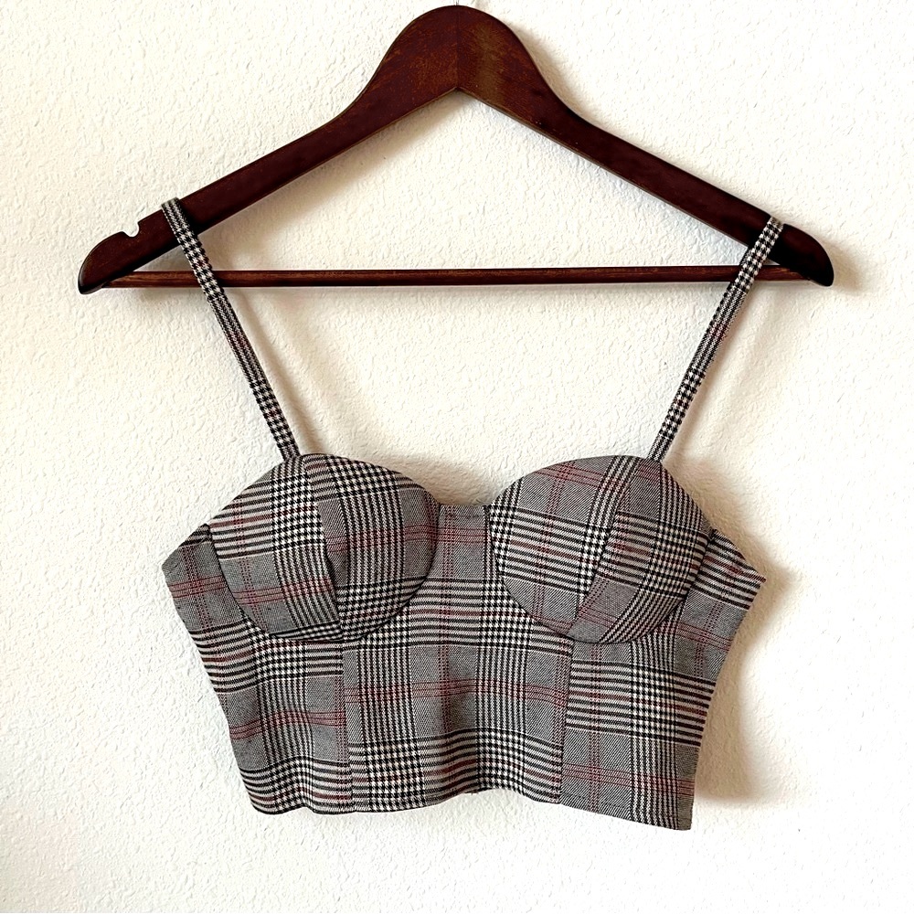 ModCloth Plaid Bustier Crop Top Black, White, Red Club/festival/summer